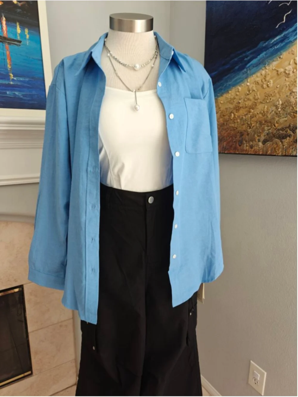 Women's Blue Button Down Shirt in Sky Blue